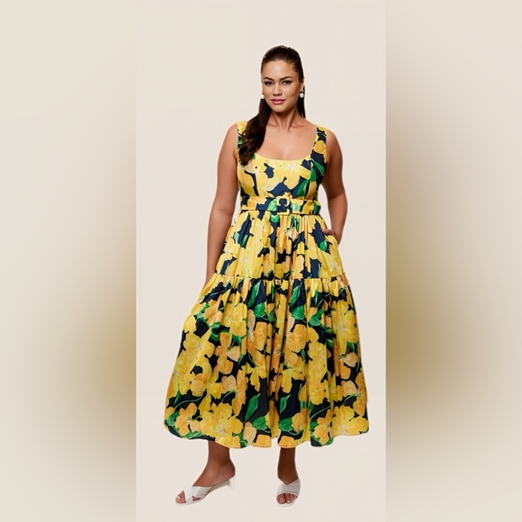 Hutch Alice Belted Tiered Maxi Dress Floral Shantung Size XXL - Picture 3 of 14